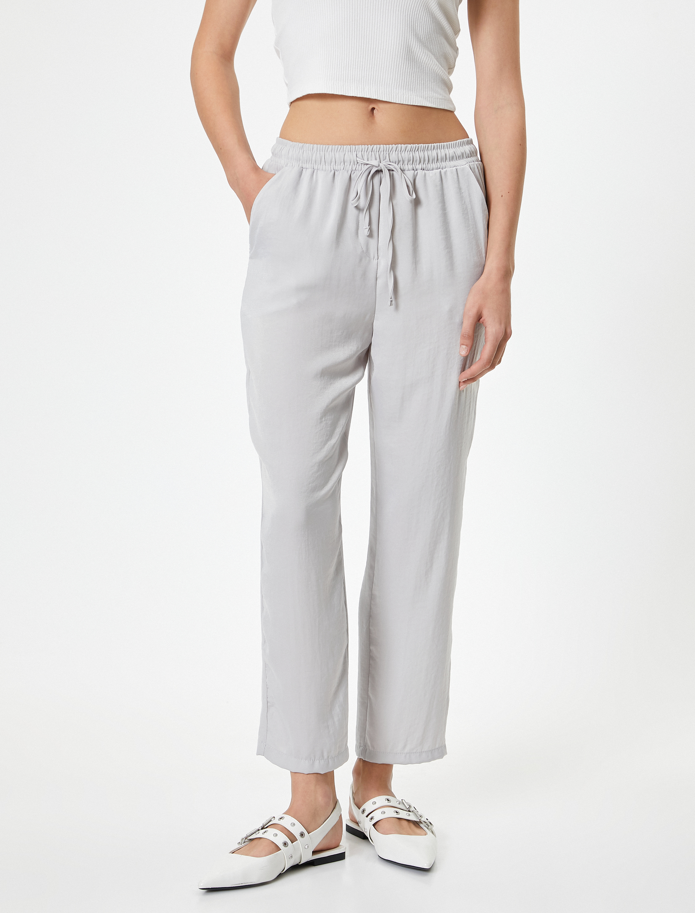   Crop Paça Pantolon Beli Bağlamalı Cepli