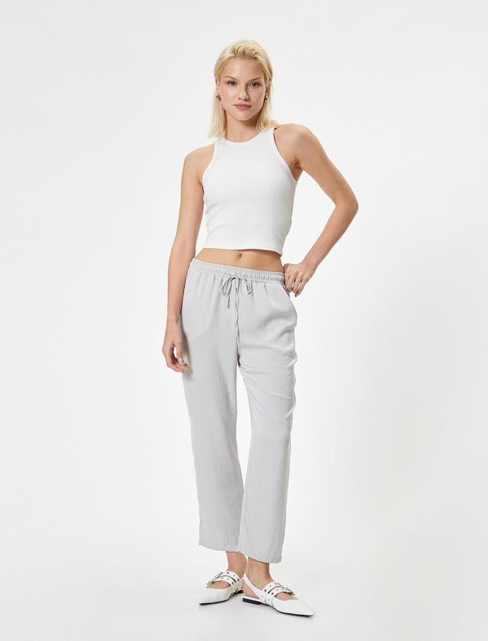  Crop Paça Pantolon Beli Bağlamalı Cepli