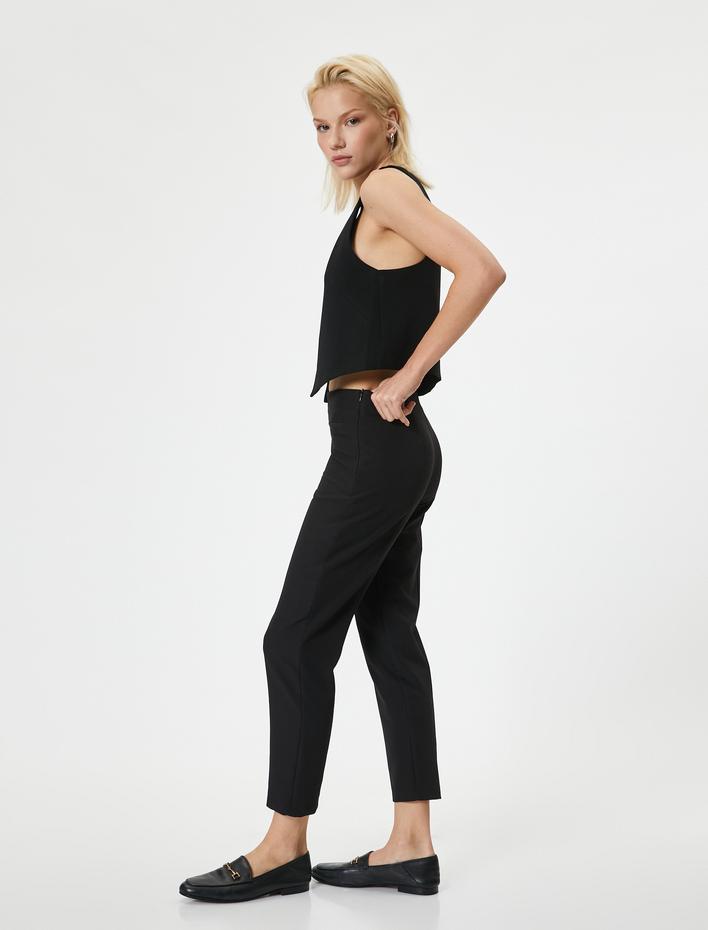  Cigarette Kumaş Pantolon Yüksek Bel Slim Fit Krep Kumaş