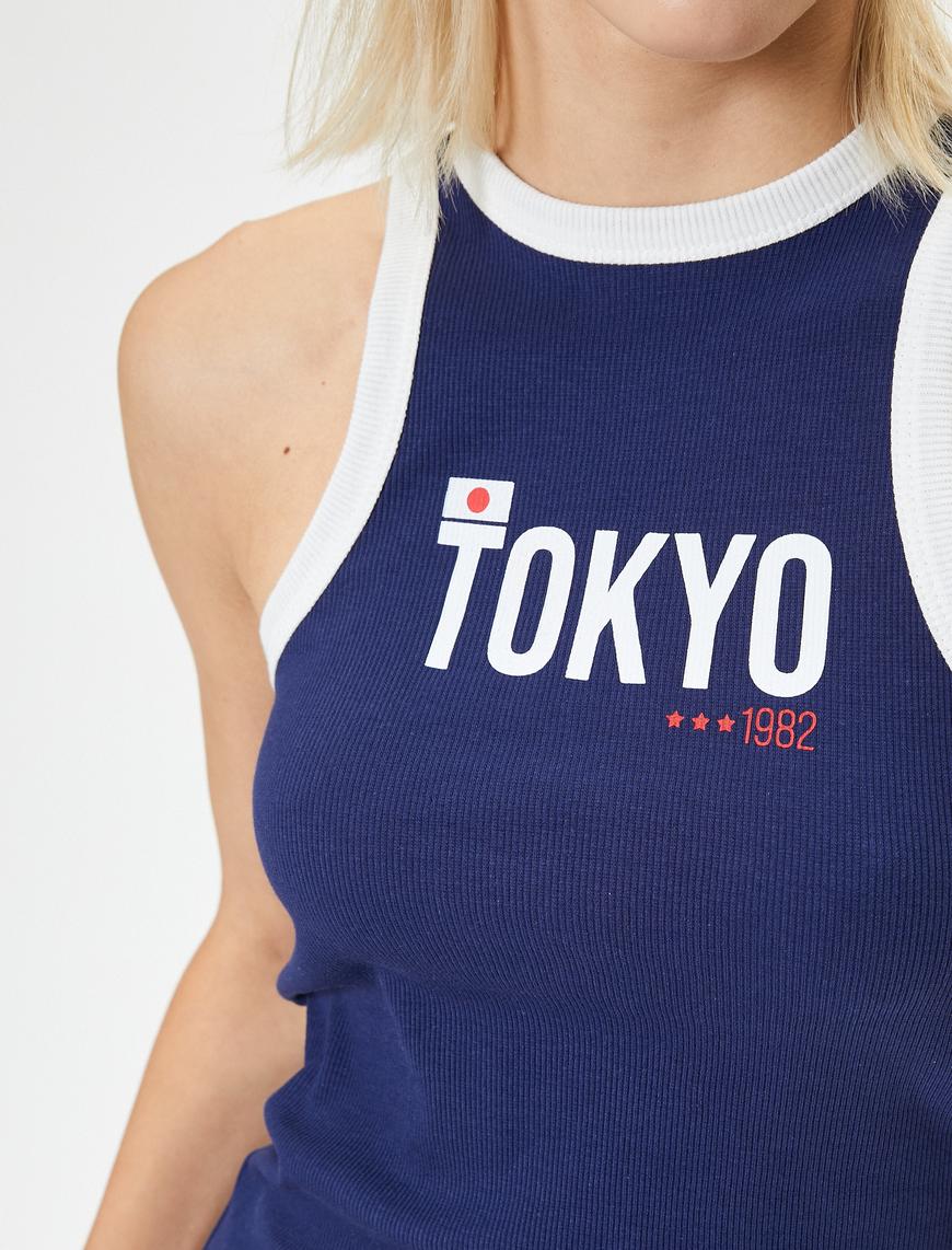   Halter Yaka Atlet Tokyo Baskılı Ribanalı Pamuklu Skinny Fit