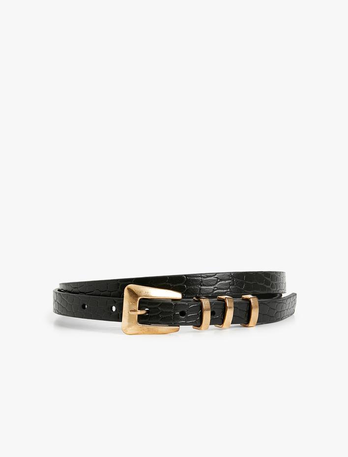 Kadın Kemer Deri Görünümlü Metal Tokalı