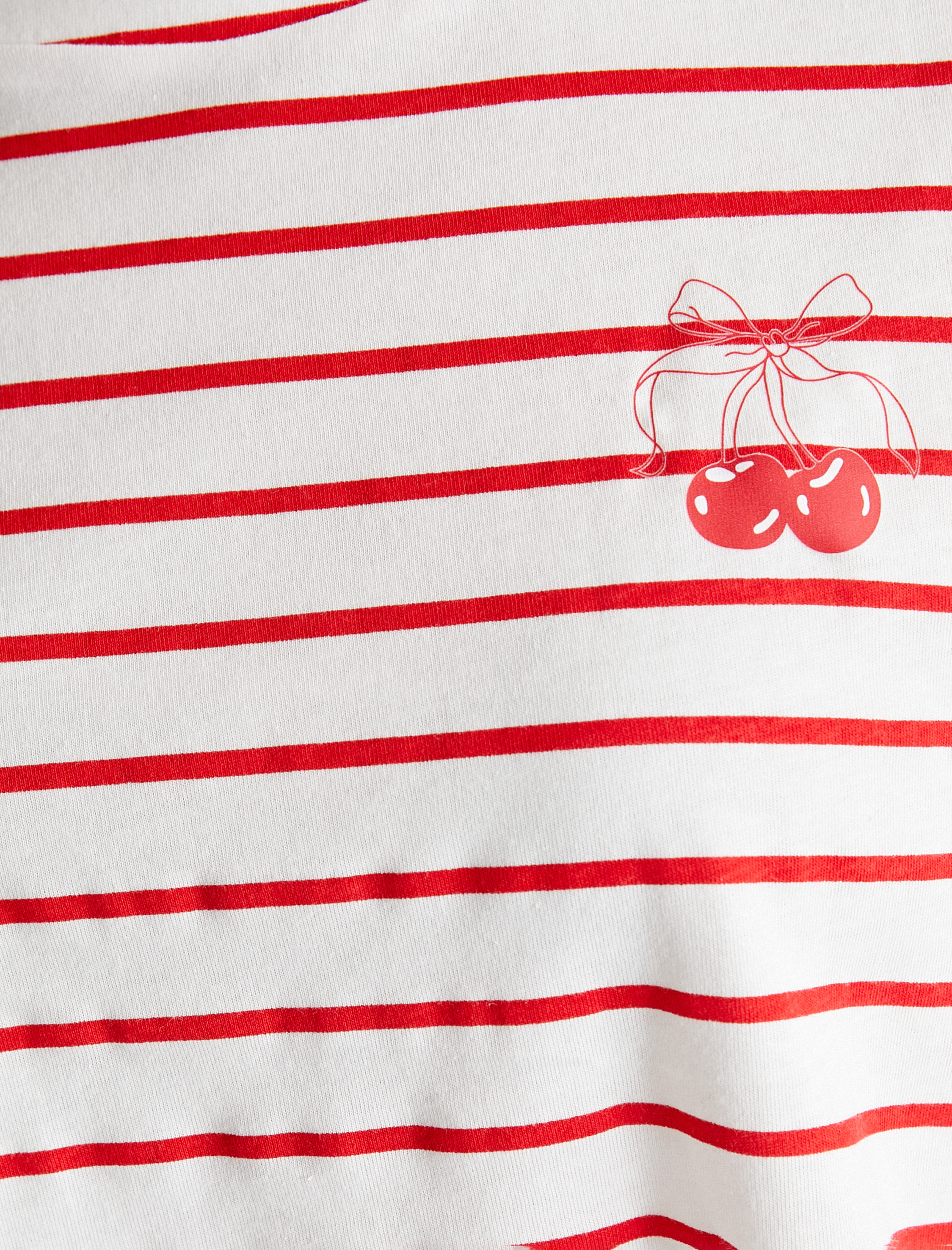   Kiraz Baskı Detaylı Crop Tişört Kısa Kollu Bisiklet Yaka Pamuklu