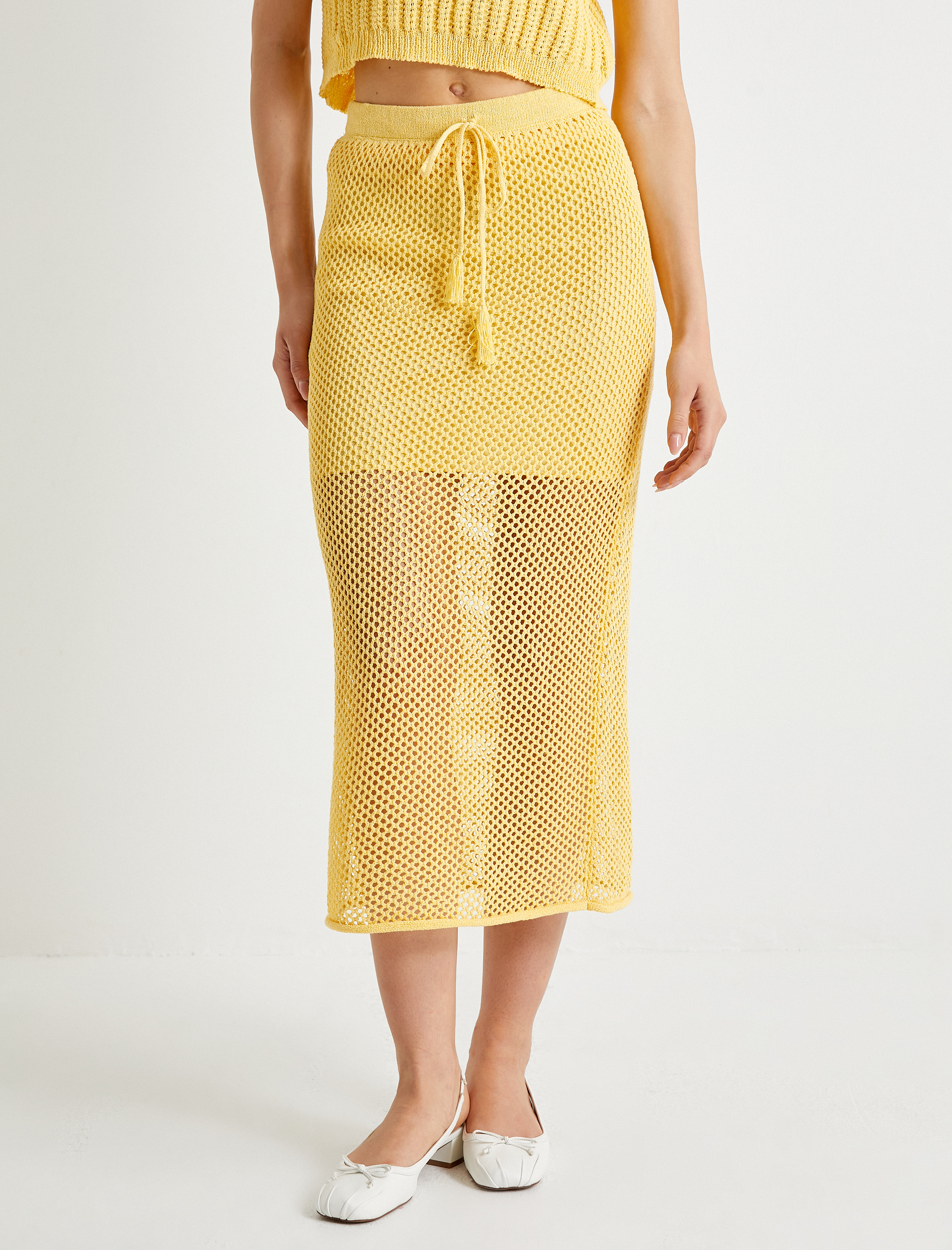   Koton X Sibil Çetinkaya - Midi Kroşe Etek Ajurlu Astarlı Bağlama Detaylı