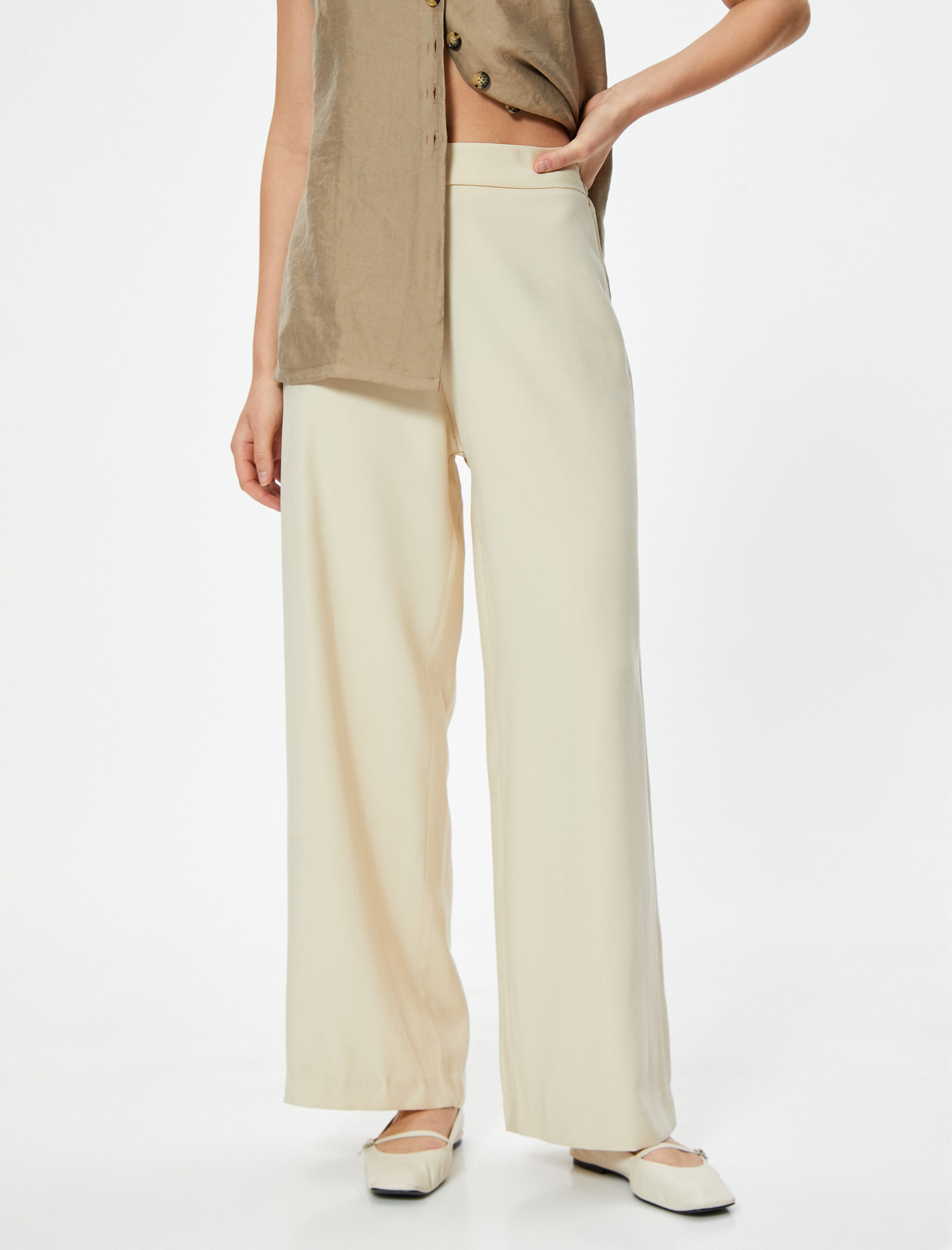   Yüksek Bel Geniş Paça Pantolon Modal Kumaş