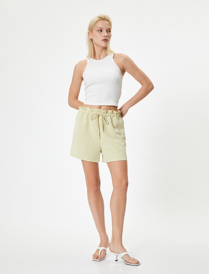  Beli Bağcıklı Mini Şort Rahat Kalıp Cepli