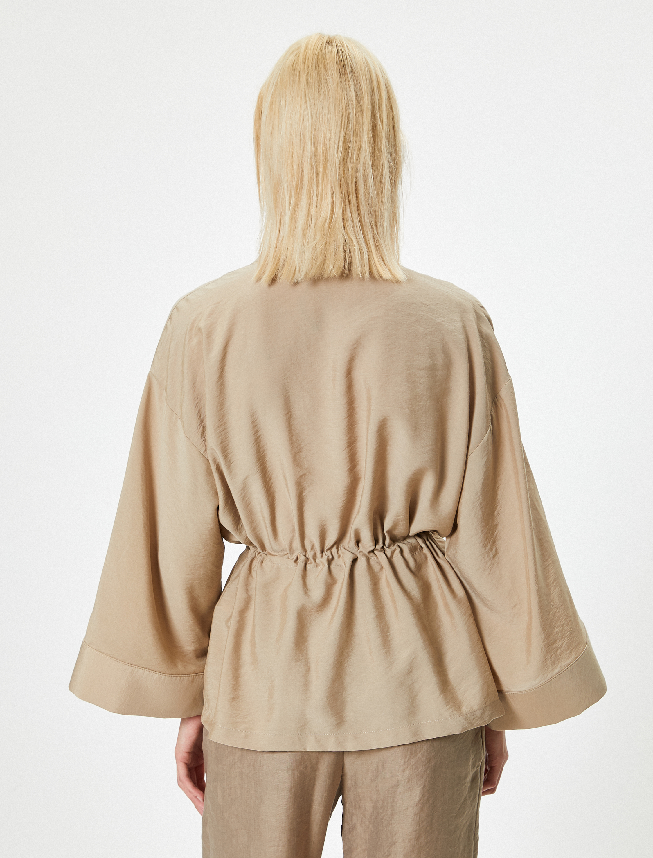   Modal Kumaş Kimono Cepli Beli Bağlamalı