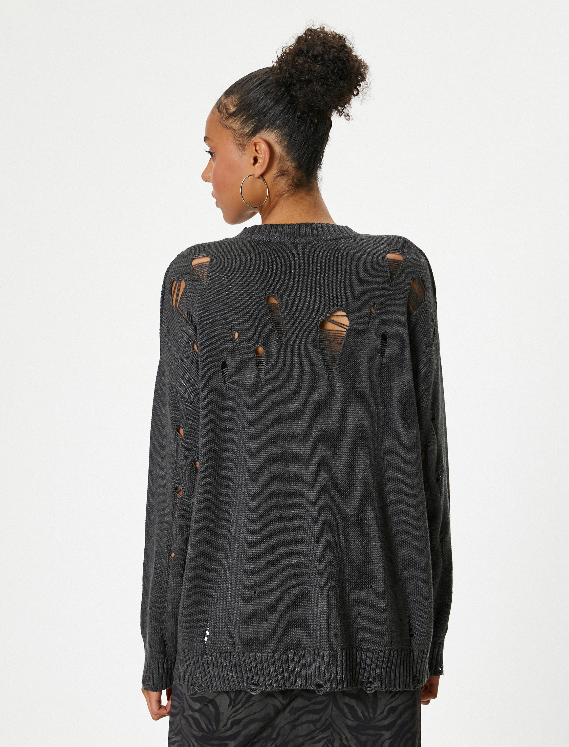   Yıpratılmış Kazak Bisiklet Yaka Uzun Kollu