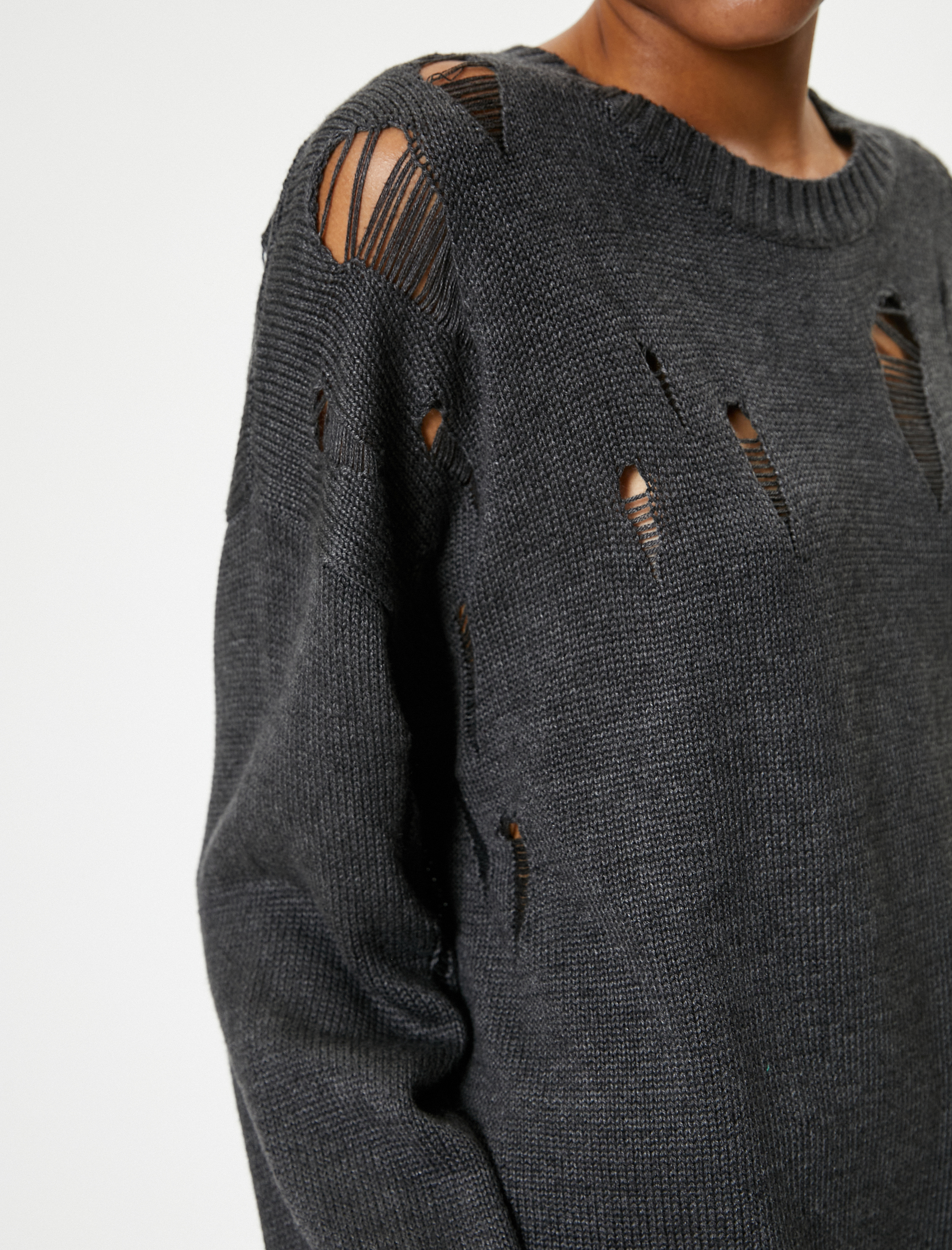   Yıpratılmış Kazak Bisiklet Yaka Uzun Kollu