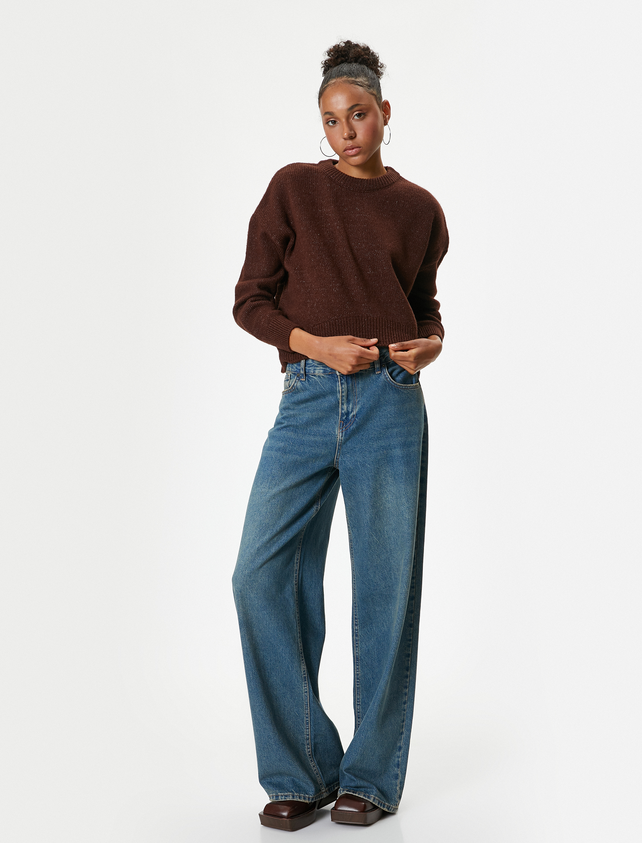 Basic Triko Kazak Bisiklet Yaka Akrilik Karışımlı Uzun Kollu