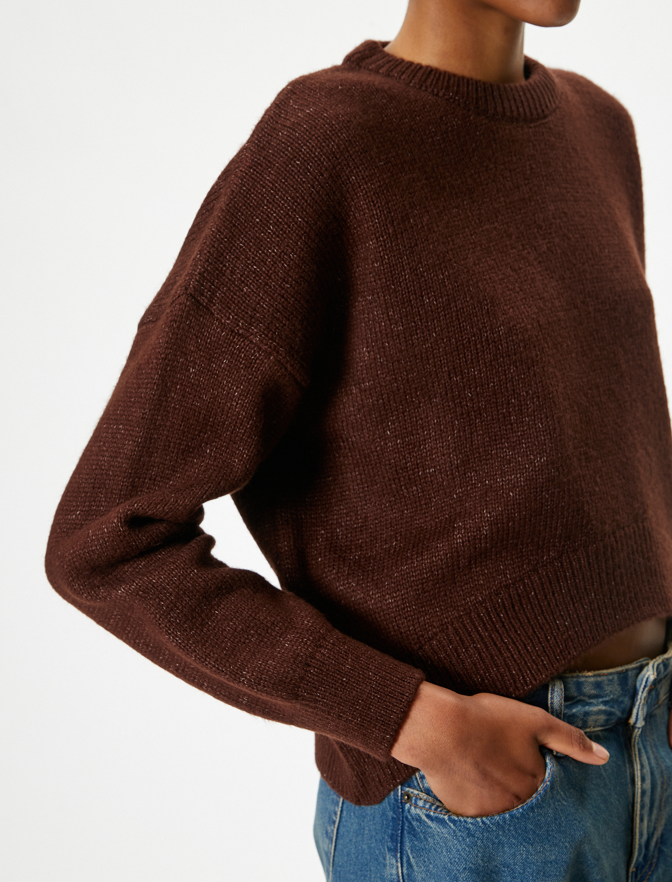 Basic Triko Kazak Bisiklet Yaka Akrilik Karışımlı Uzun Kollu