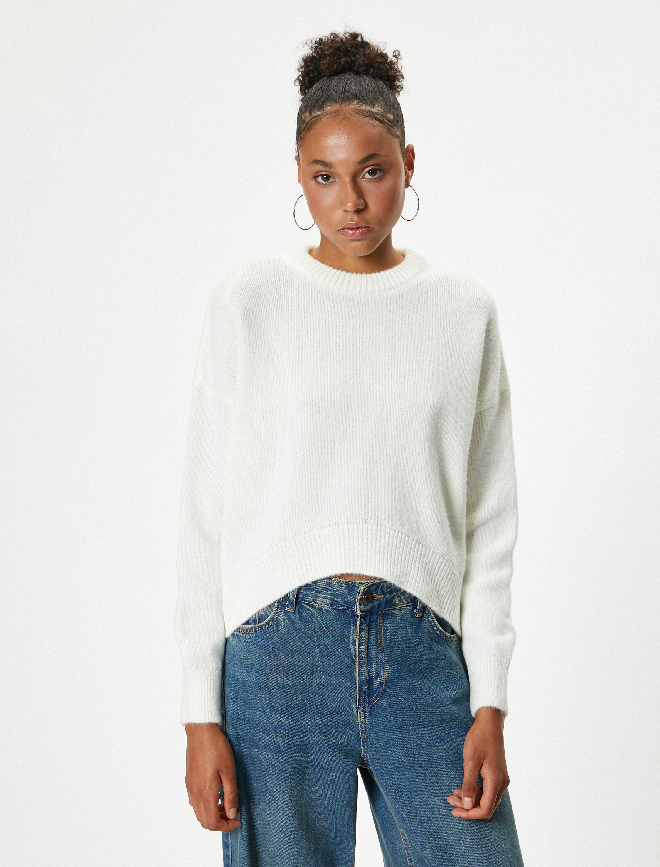 Basic Triko Kazak Bisiklet Yaka Akrilik Karışımlı Uzun Kollu