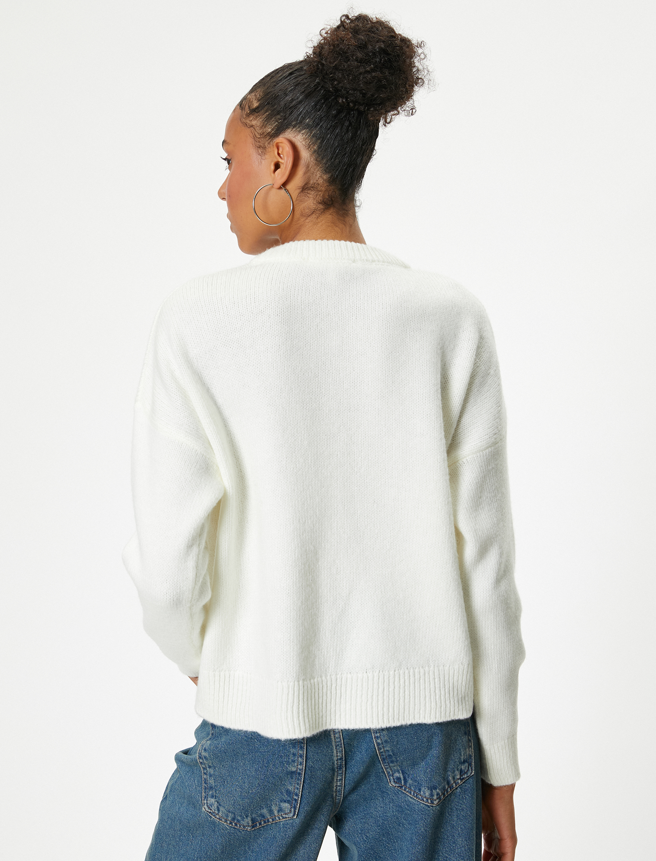 Basic Triko Kazak Bisiklet Yaka Akrilik Karışımlı Uzun Kollu