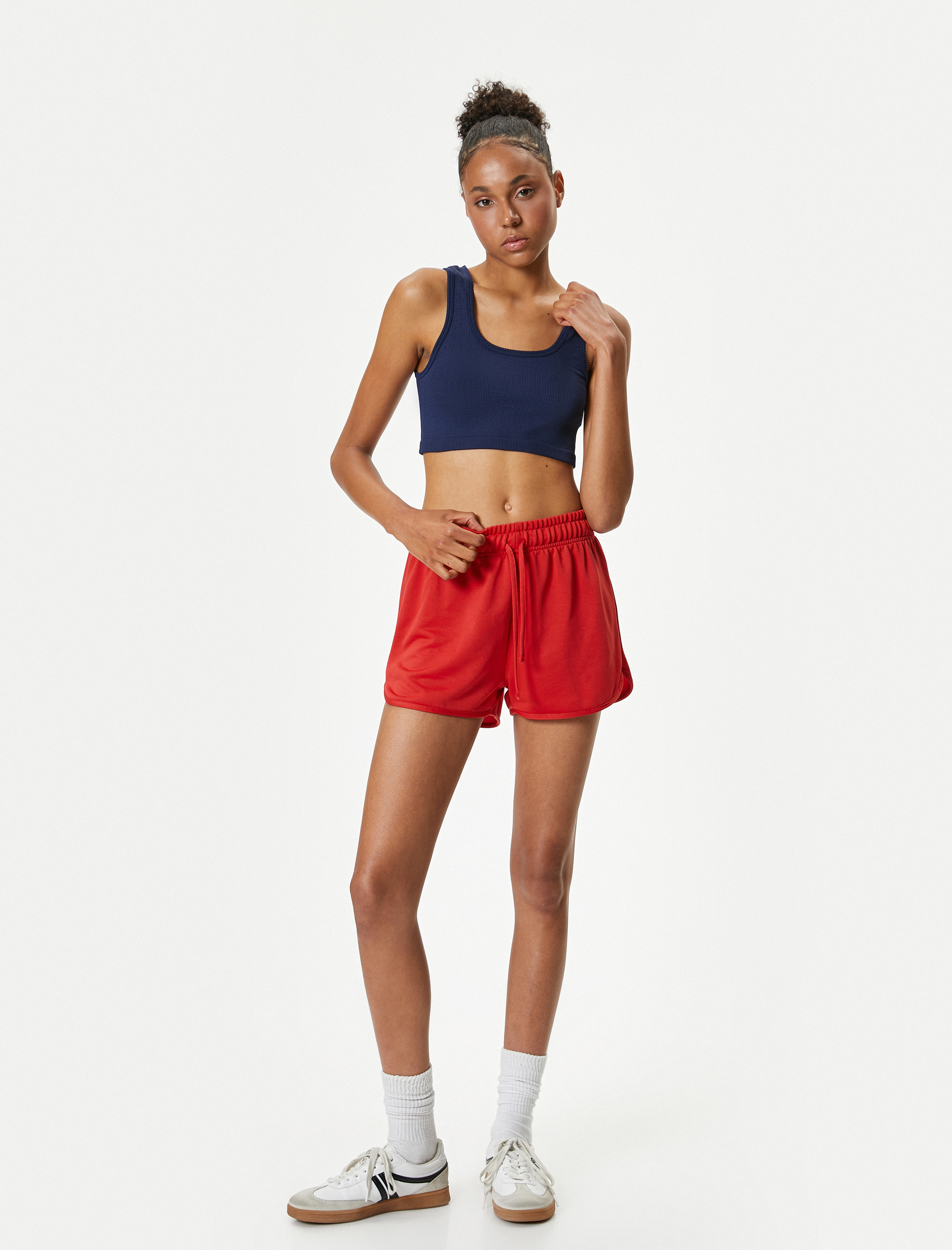   Ekstra Mini Spor Şort Beli Bağcıklı Yüksek Bel Relax Fit