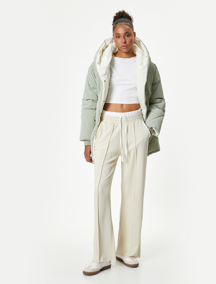  Oversize Kapitone Mont Kruvaze Yaka Kapüşonlu Cep Detaylı