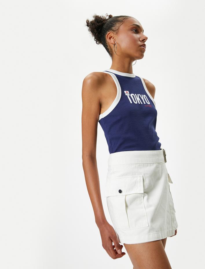  Mini Şort Etek Kemerli Rahat Kesim Cep Detaylı