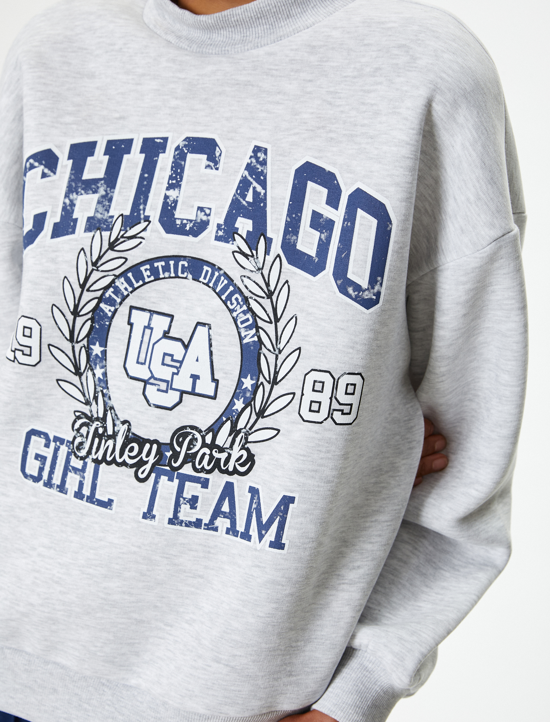   Oversize Sweatshirt Kolej Baskılı Bisiklet Yaka Şardonlu