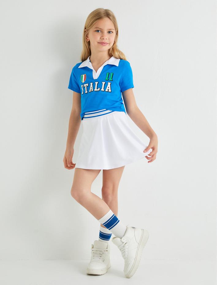 Kız Çocuk Crop Tişört Polo Yaka Kısa Kollu Spor Temalı Pamuklu