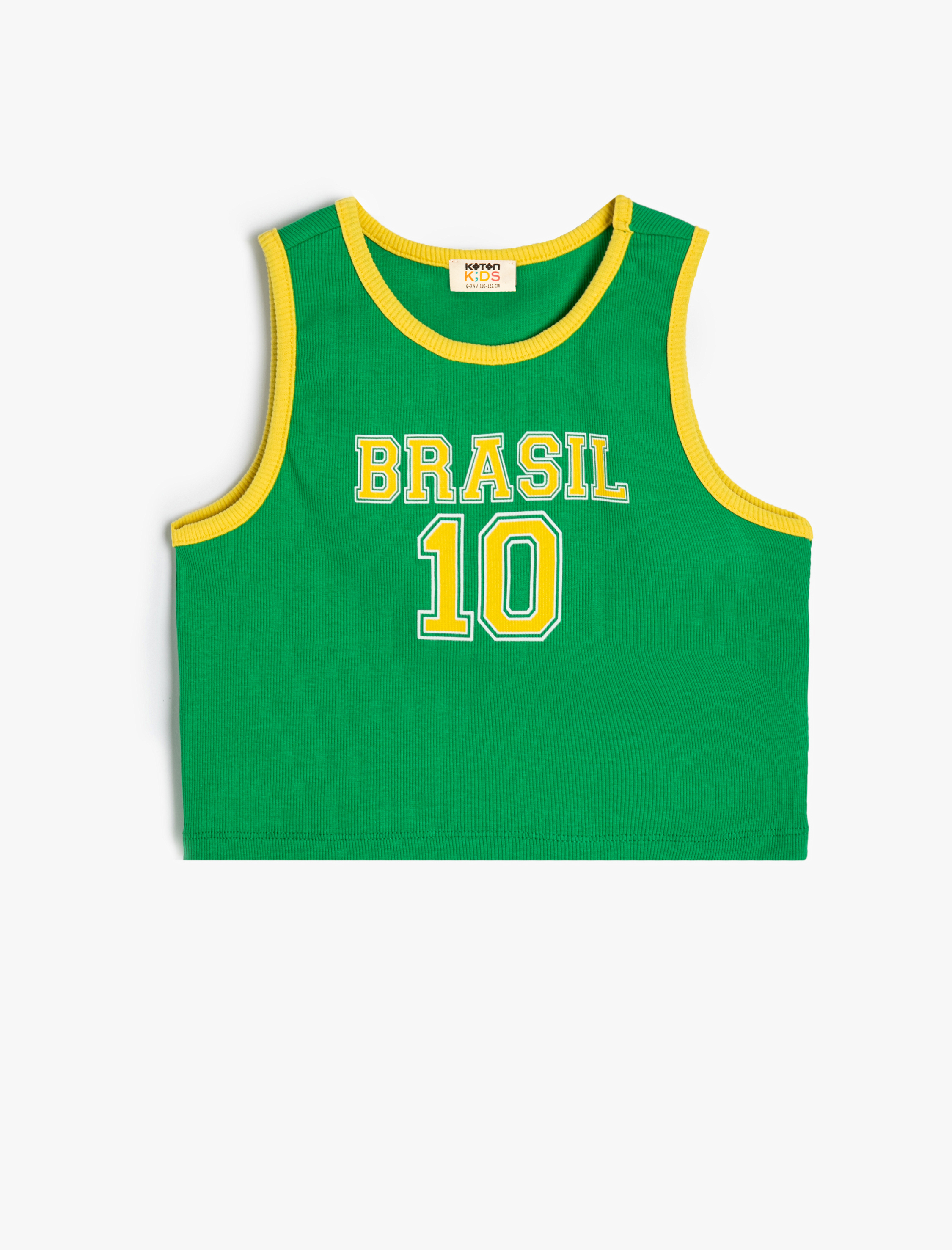 Kız Çocuk Crop Atlet Spor Temalı Bisiklet Yaka Renk Bloklu Pamuklu