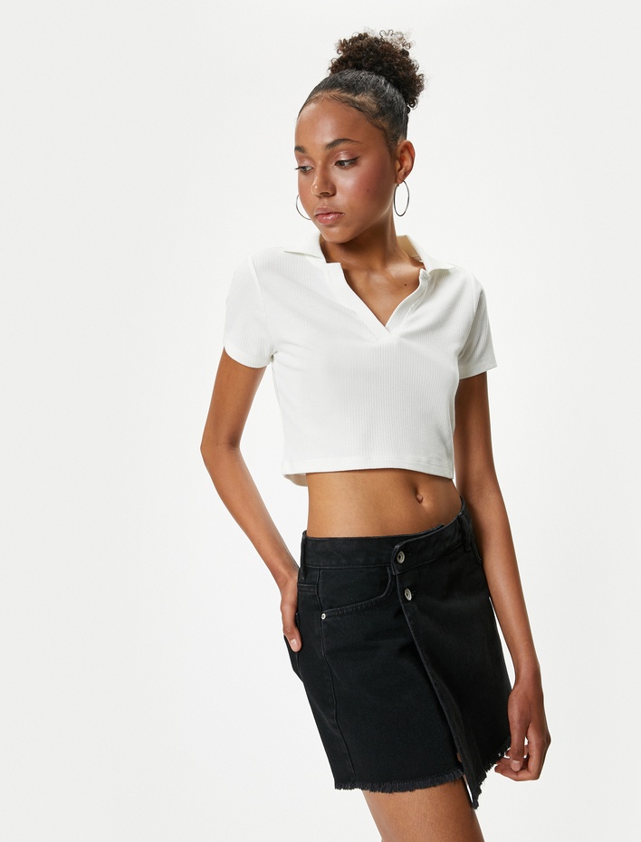  Mini Kot Şort Etek Düğmeli Cepli Rahat Kesim