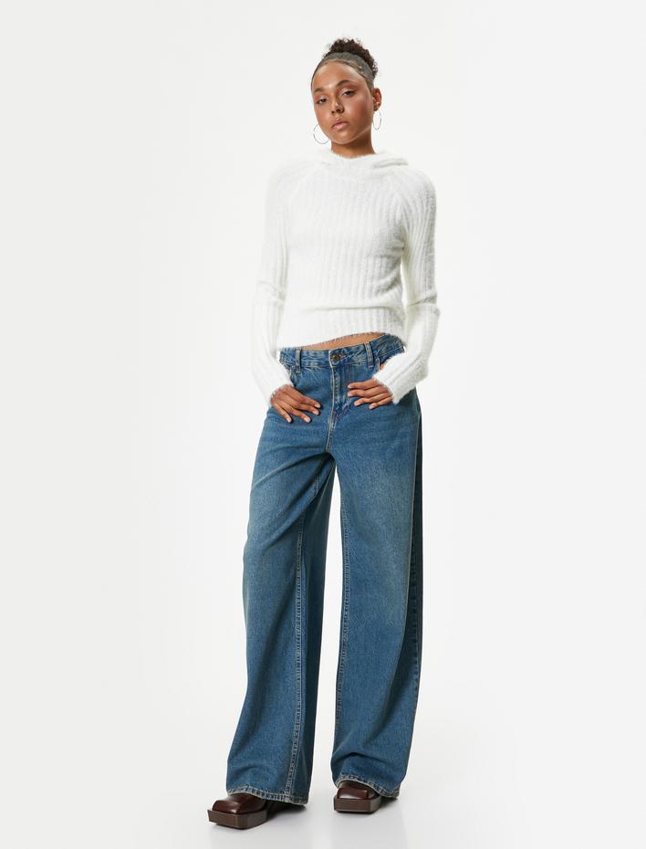  Kapüşonlu Kazak Triko Yumuşak Dokulu Akrilik Kumaş Karışımlı