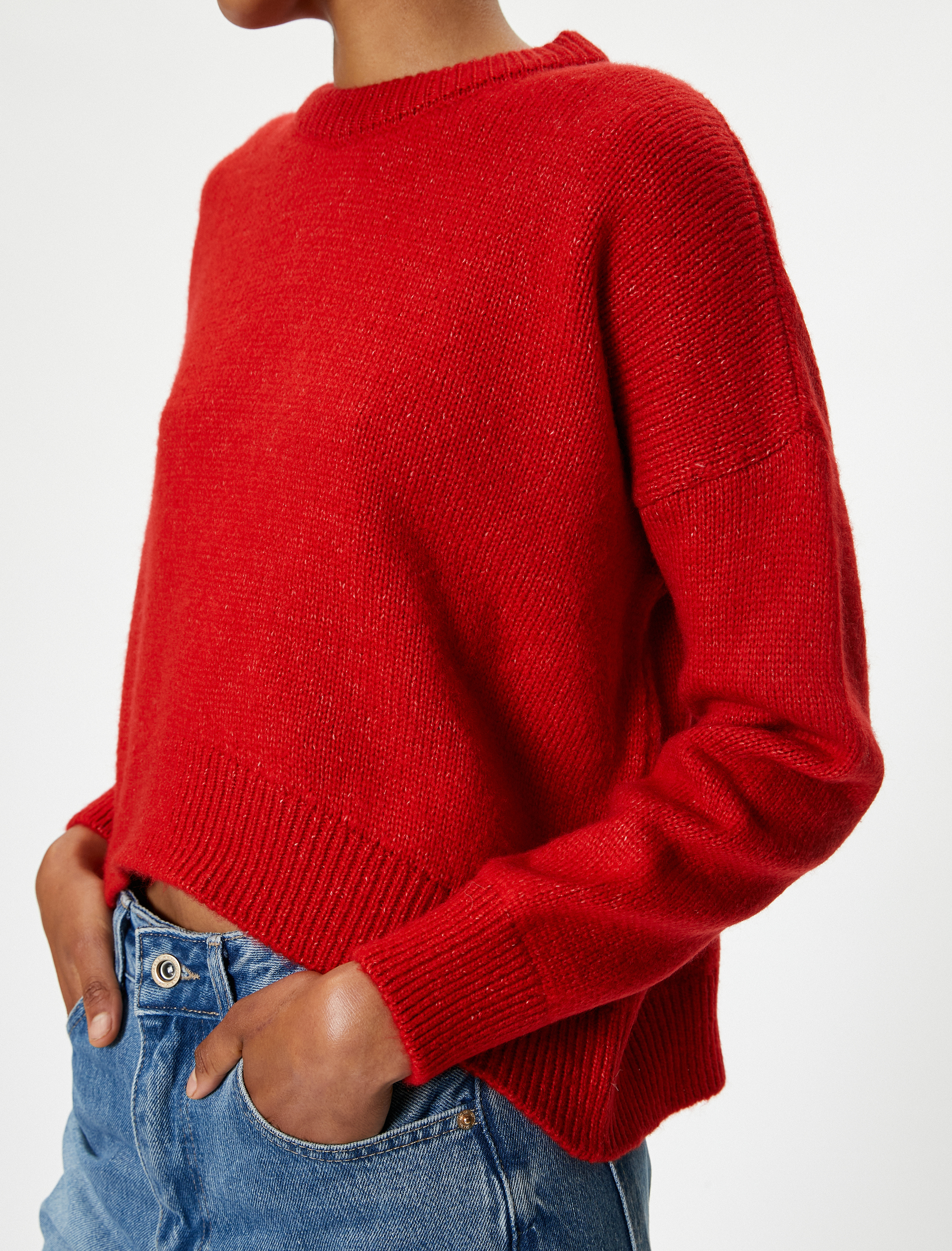 Basic Triko Kazak Bisiklet Yaka Akrilik Karışımlı Uzun Kollu