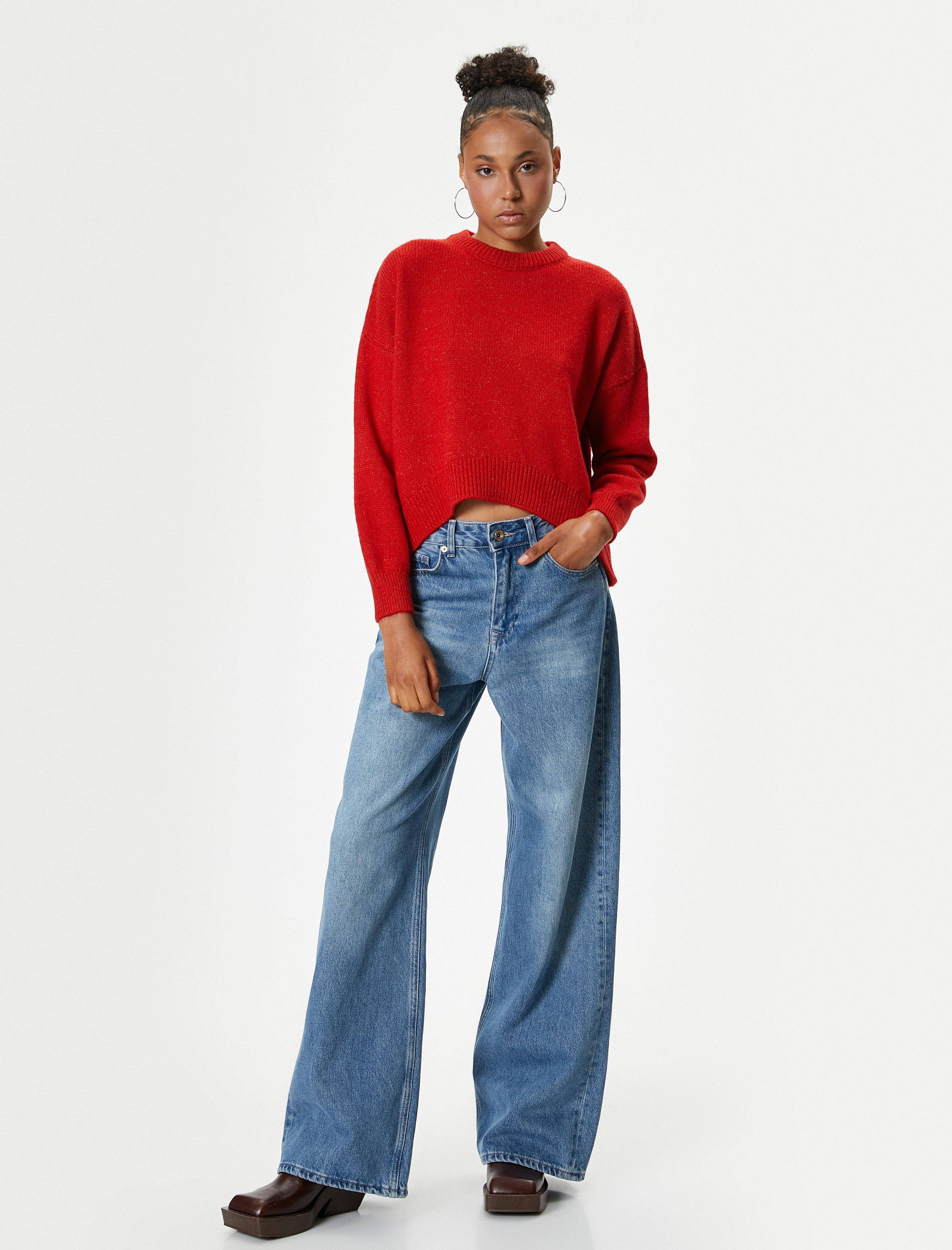 Basic Triko Kazak Bisiklet Yaka Akrilik Karışımlı Uzun Kollu