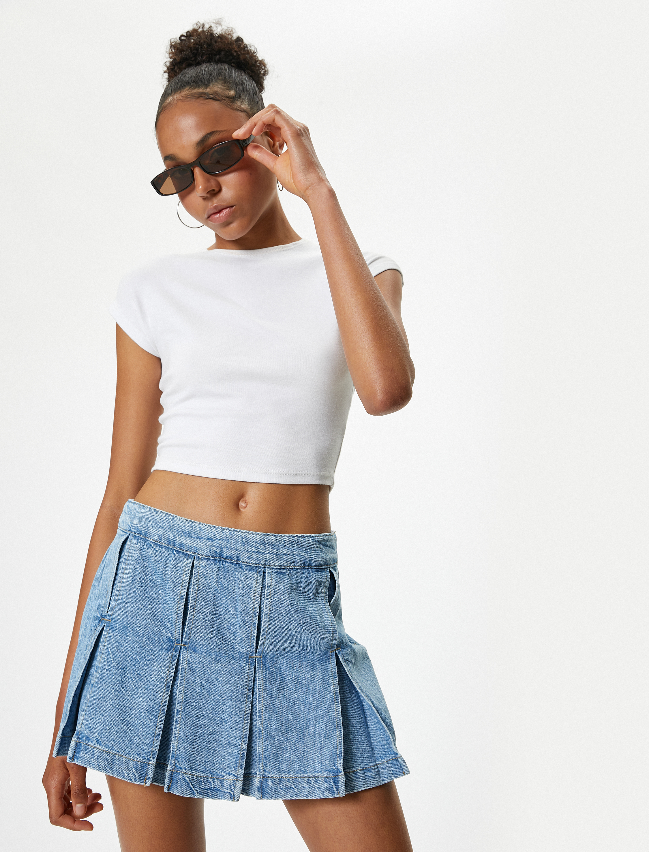   Mini Kot Şort Etek Pileli Rahat Kalıp