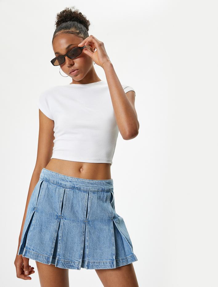  Mini Kot Şort Etek Pileli Rahat Kalıp