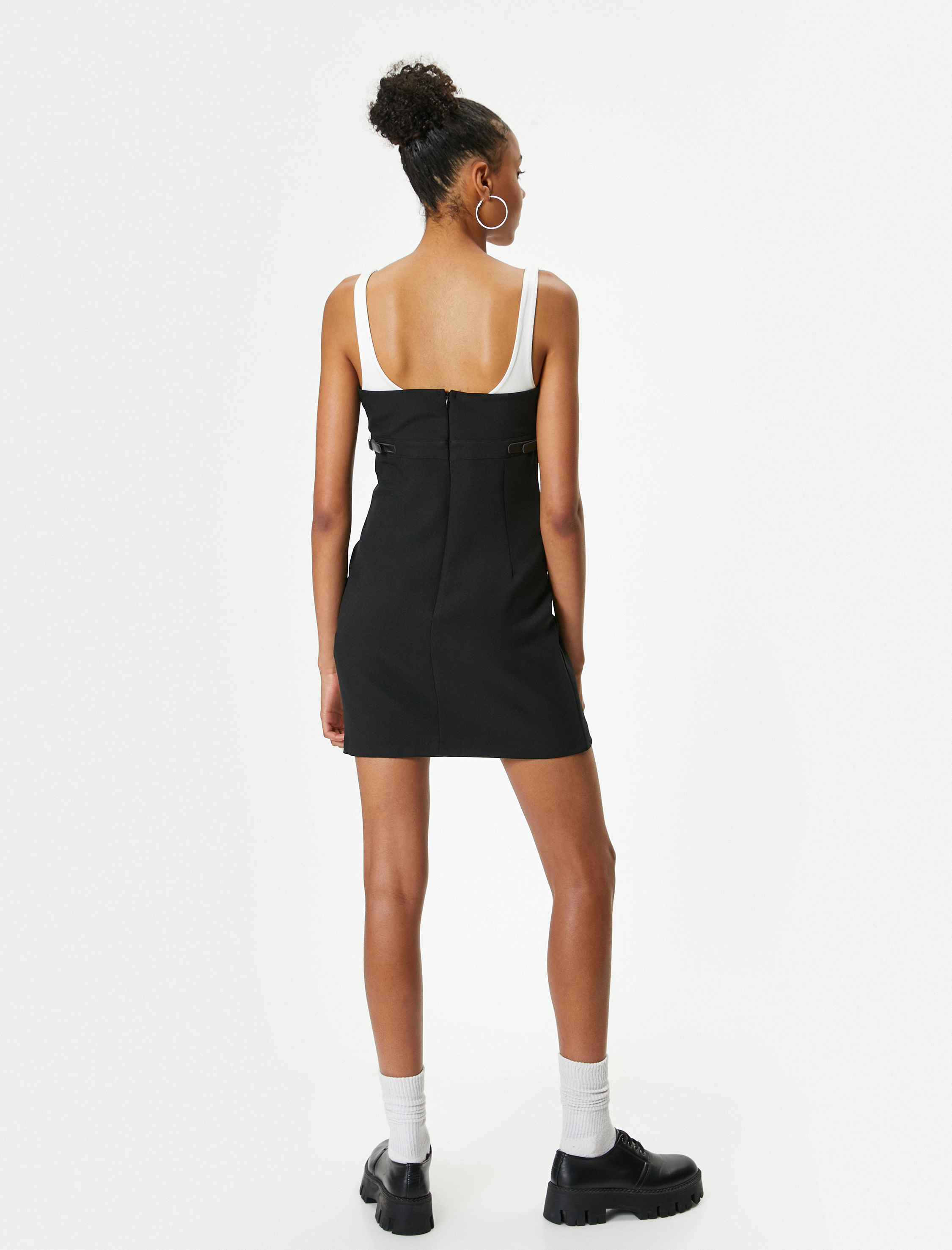   Mini Kalem Elbise Renk Kontrastlı Askılı Slim Fit