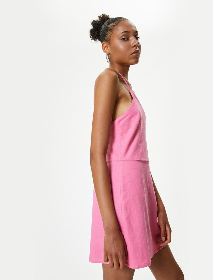  Mini Salopet Tulum Keten Karışımlı Askılı Halter Yaka