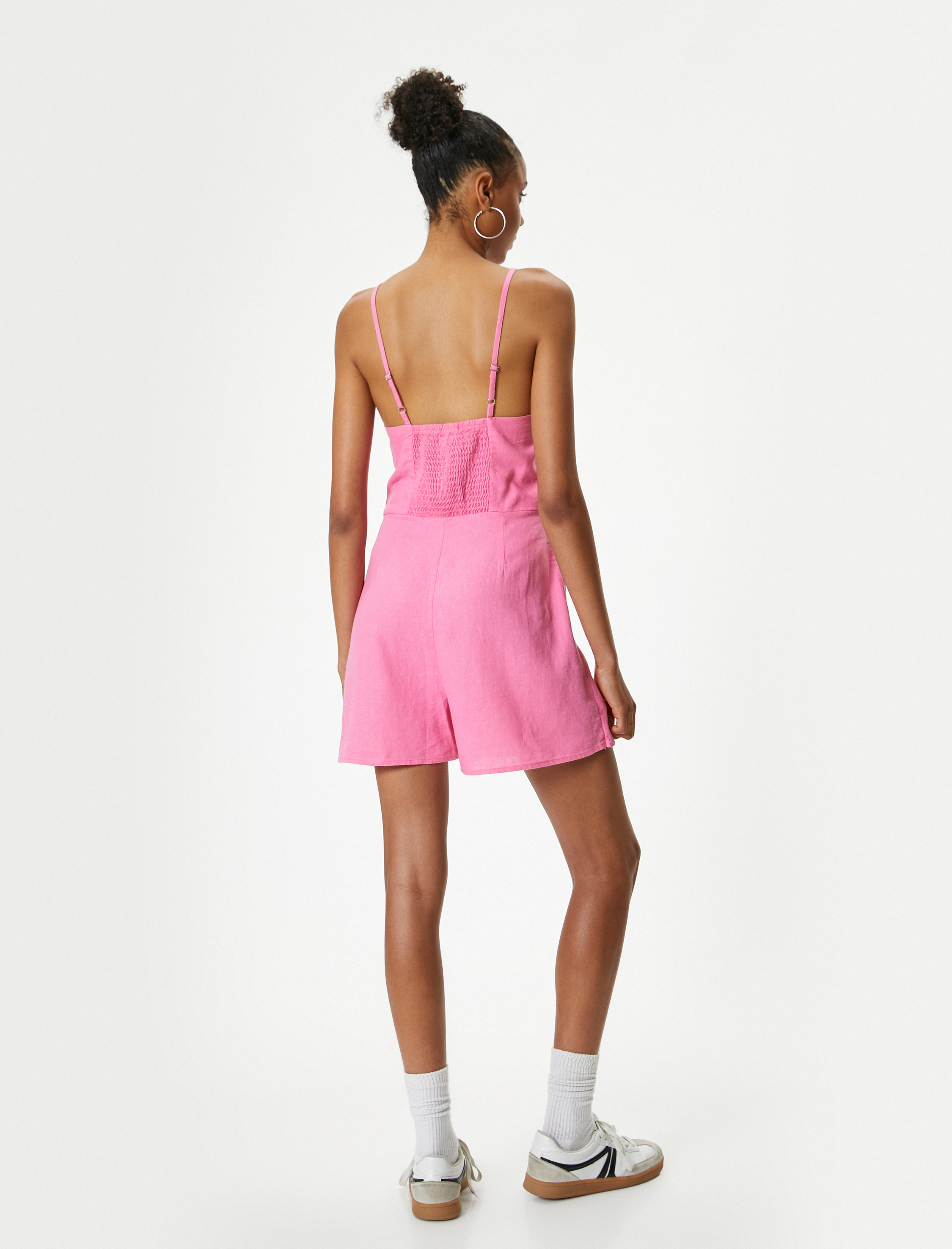   Mini Salopet Tulum Keten Karışımlı Askılı Halter Yaka