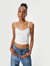 İnce Askılı Crop Büstiyer Kalp Yaka Slim Fit Ribanalı