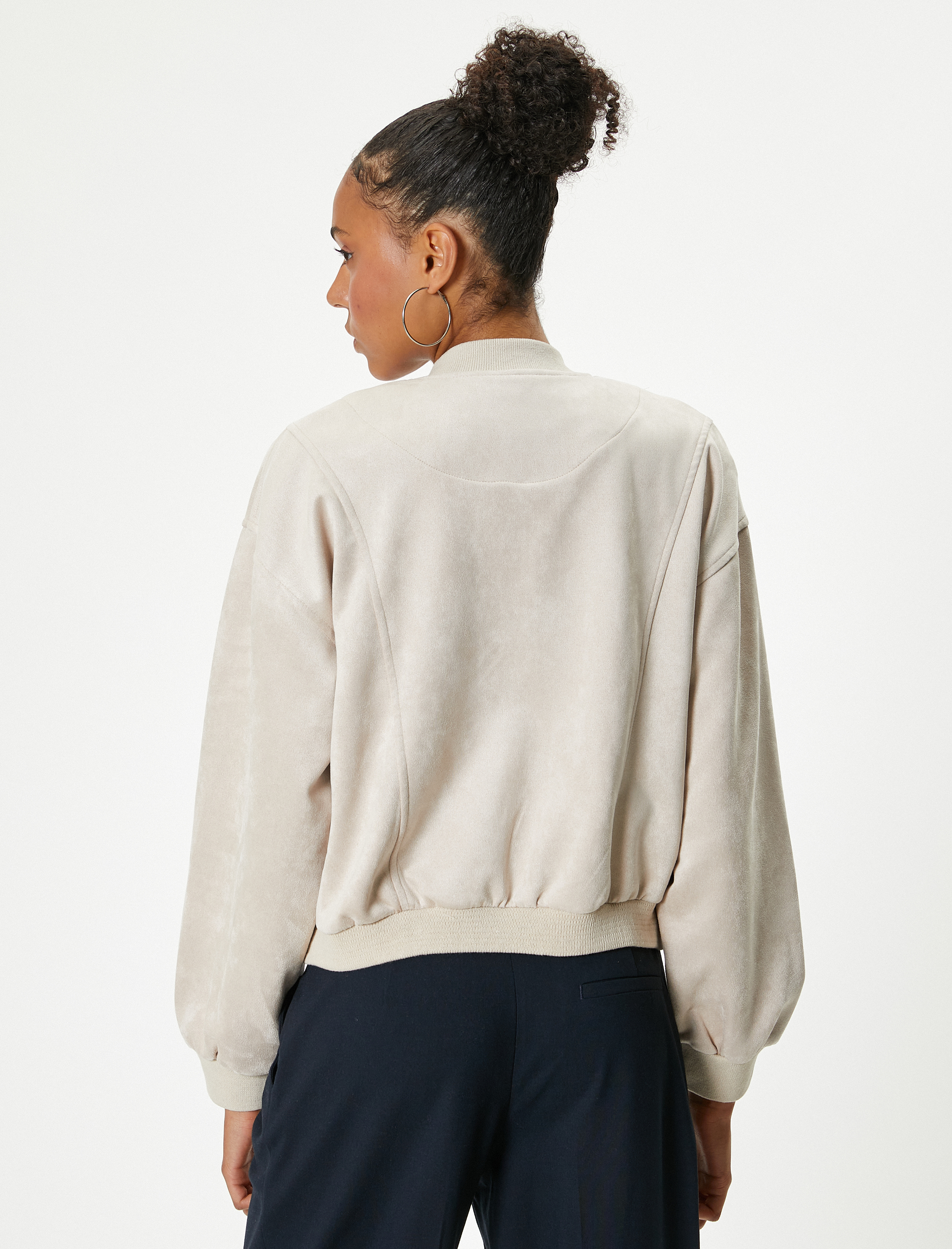 Kolej Bomber Ceket Süet Görünümlü Çıtçıt Düğmeli Cep Detaylı Ribanalı