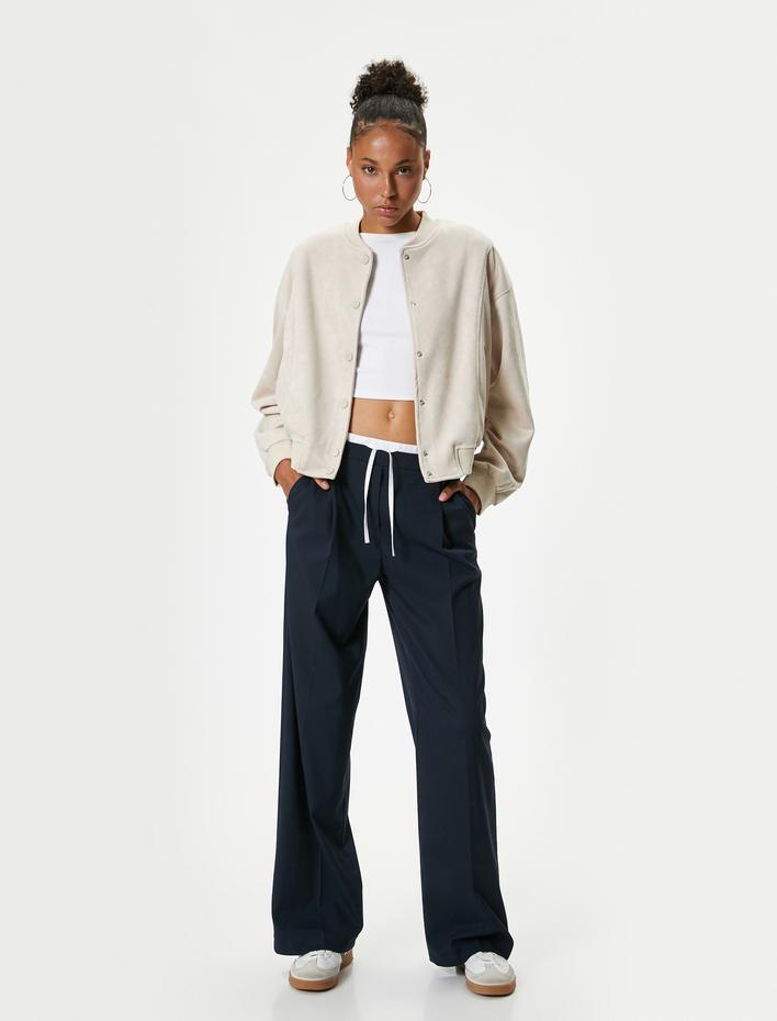  Kolej Bomber Ceket Süet Görünümlü Çıtçıt Düğmeli Cep Detaylı Ribanalı