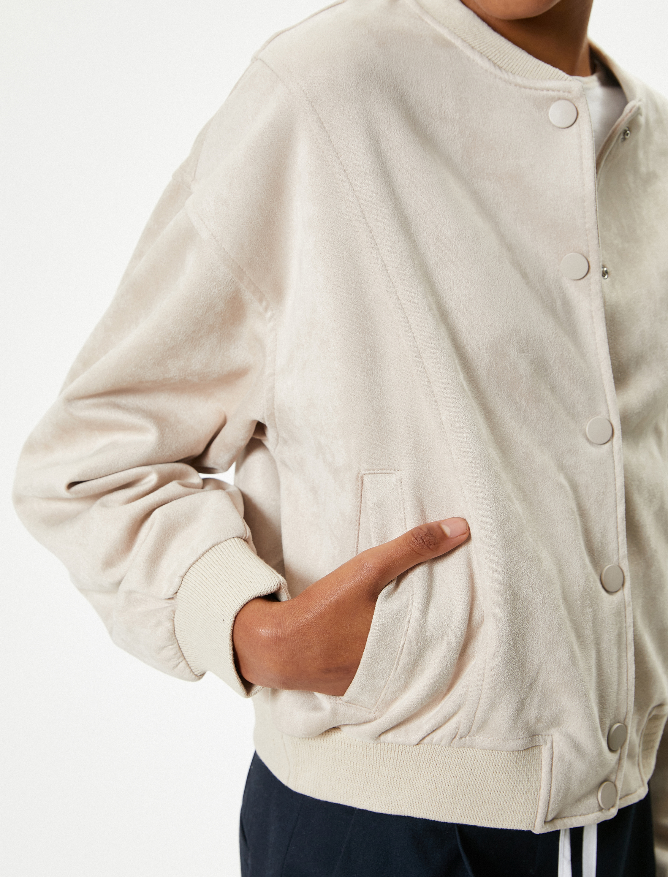 Kolej Bomber Ceket Süet Görünümlü Çıtçıt Düğmeli Cep Detaylı Ribanalı