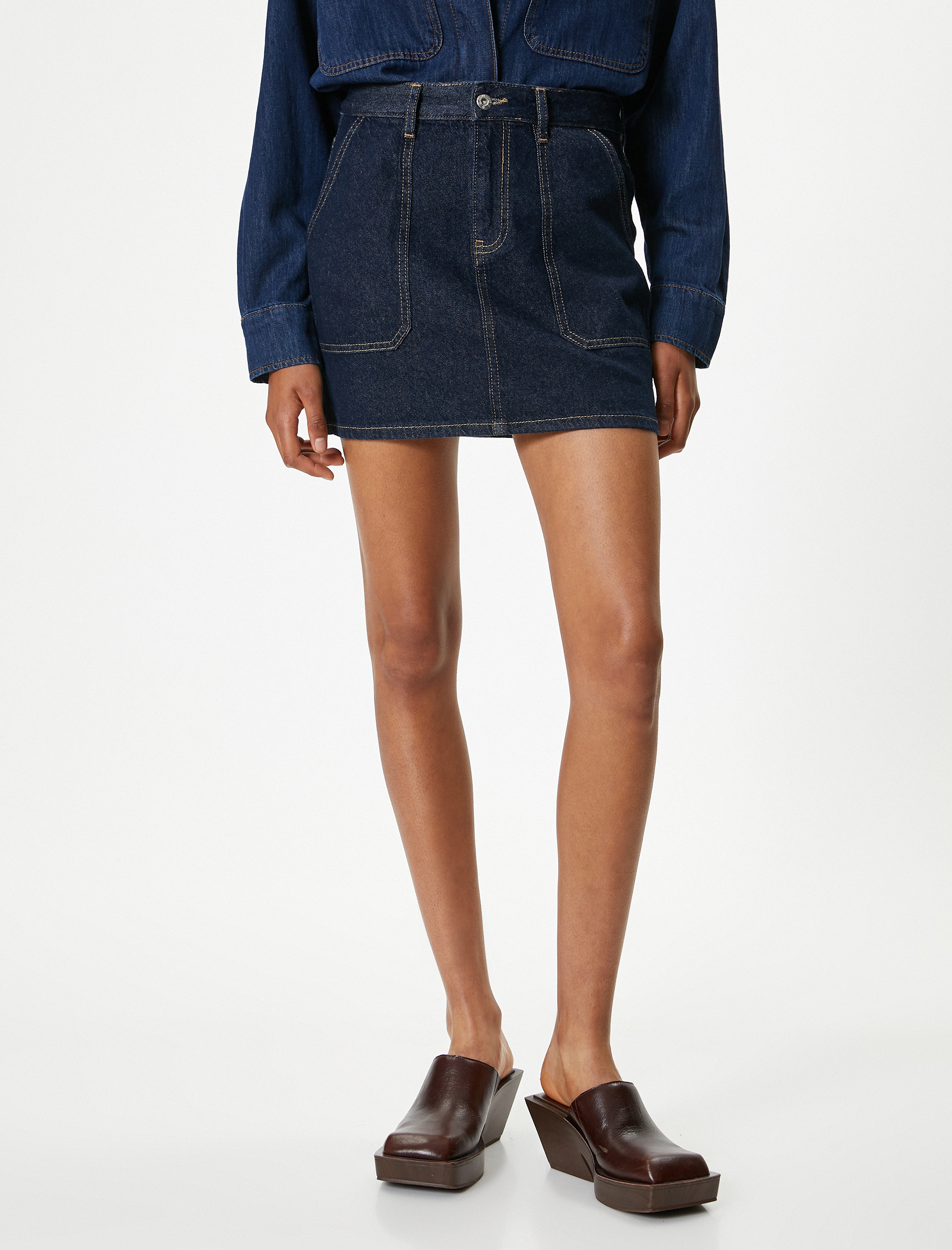   Mini Kot Etek Dikişli Cep Detaylı Düğmeli