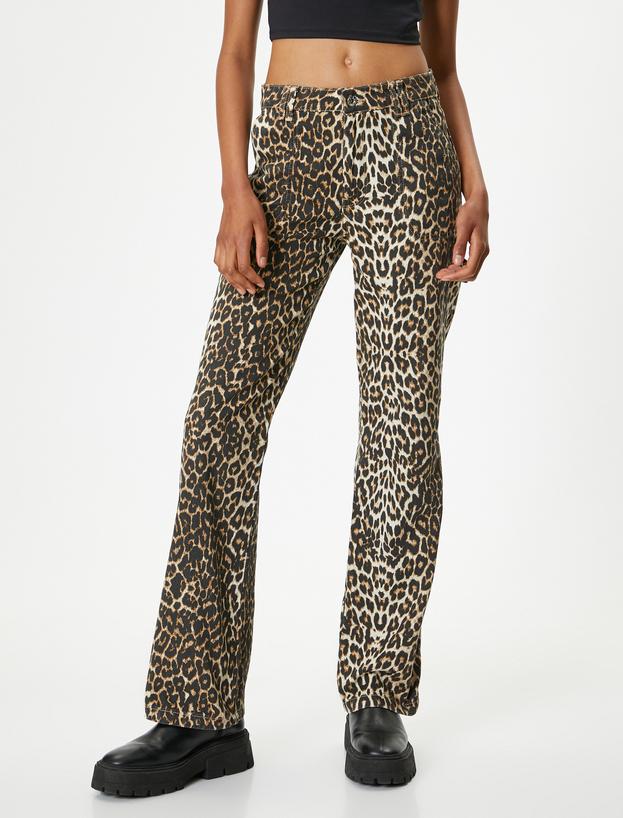 Leopar Desenli Kot Pantolon Standart Bel Düz Paça - Bianca Jeans_2