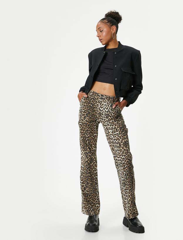 Leopar Desenli Kot Pantolon Standart Bel Düz Paça - Bianca Jeans_1