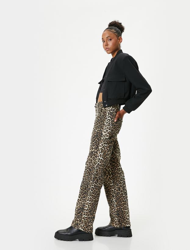 Leopar Desenli Kot Pantolon Standart Bel Düz Paça - Bianca Jeans_0