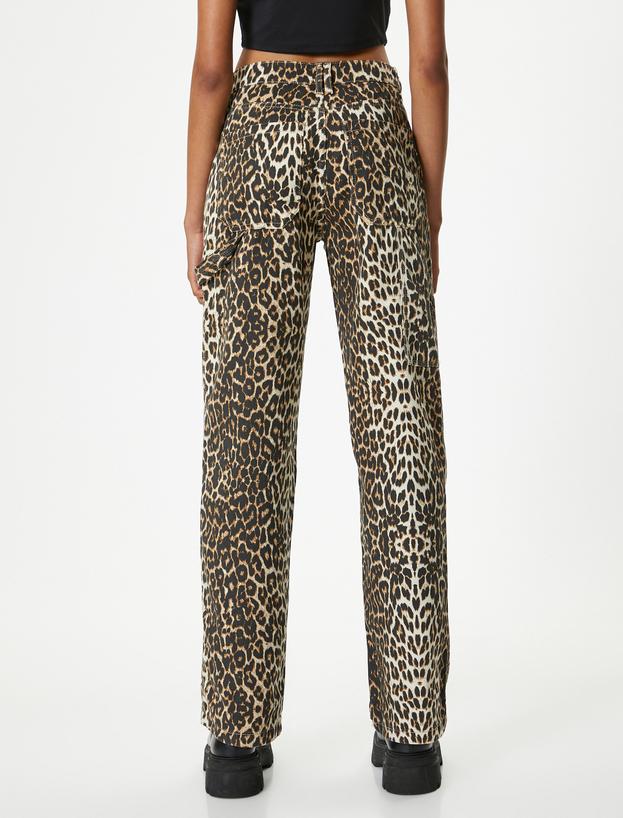 Leopar Desenli Kot Pantolon Standart Bel Düz Paça - Bianca Jeans_3