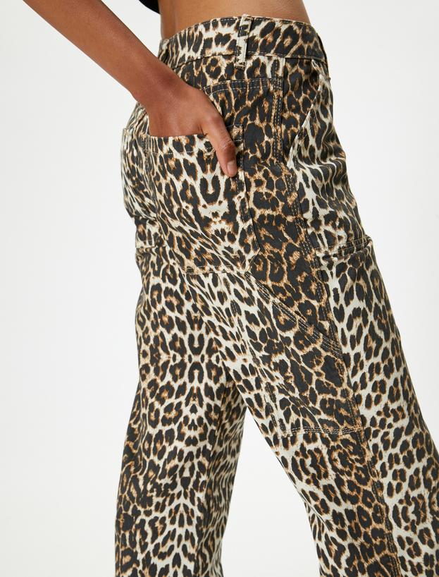 Leopar Desenli Kot Pantolon Standart Bel Düz Paça - Bianca Jeans_4