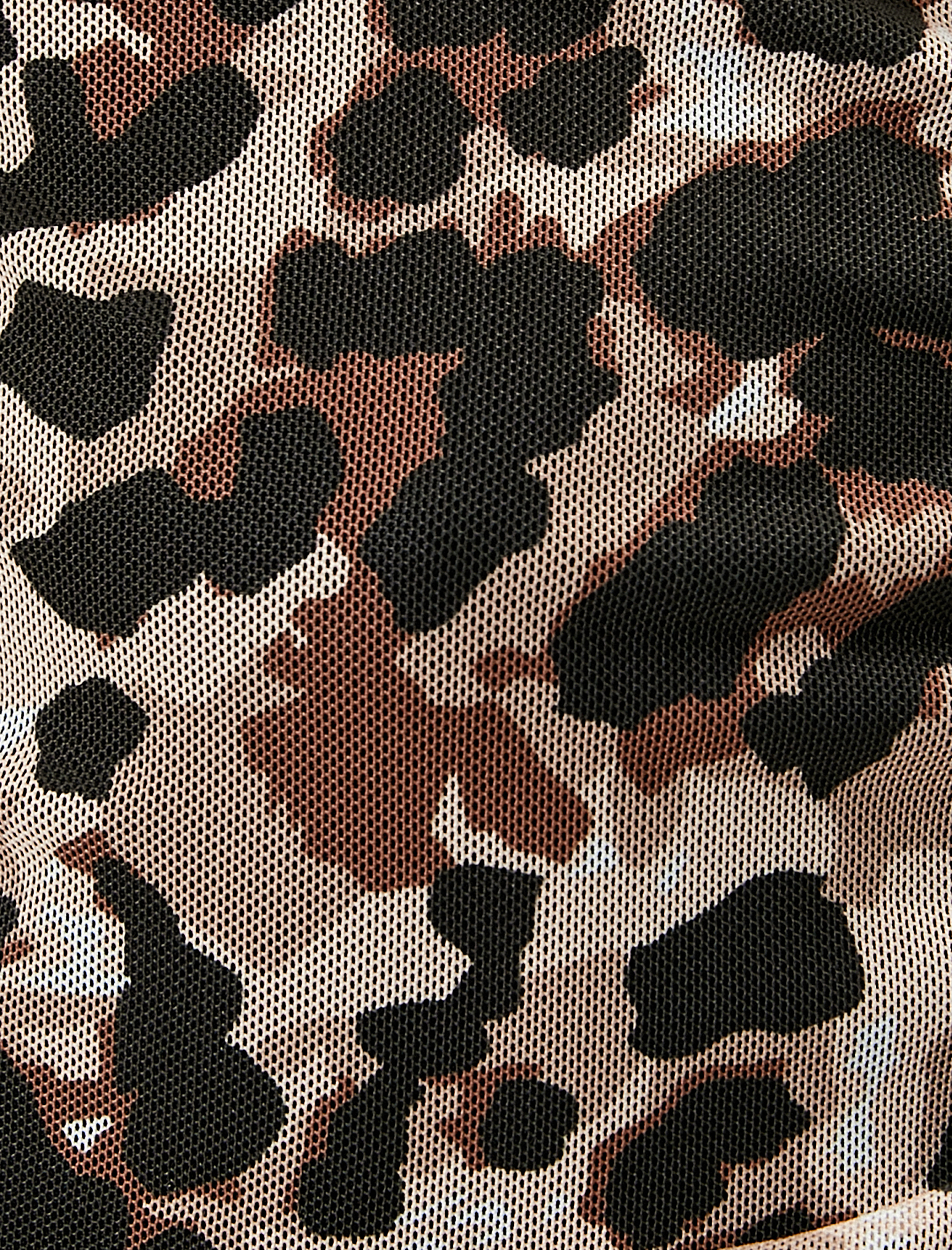 Leopar Desenli Mini Elbise Drapeli Kolsuz Bisiklet Yaka Slim Fit