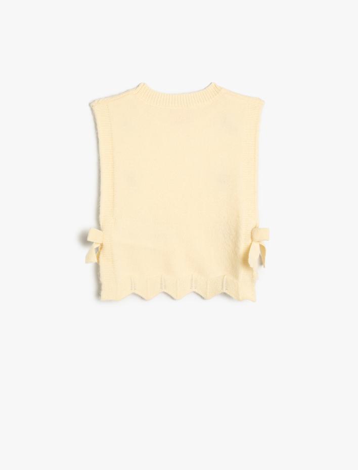 Kız Bebek Örgü Kazak Kolsuz Yanları Bağlamalı Bisiklet Yaka