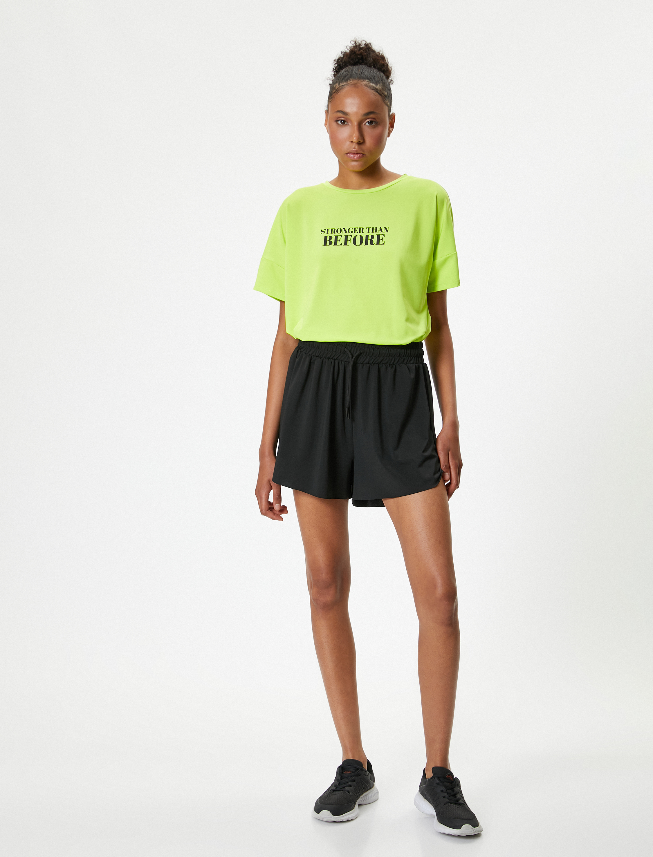   Oversize Spor Tişört Slogan Baskılı Bisiklet Yaka Kısa Kollu