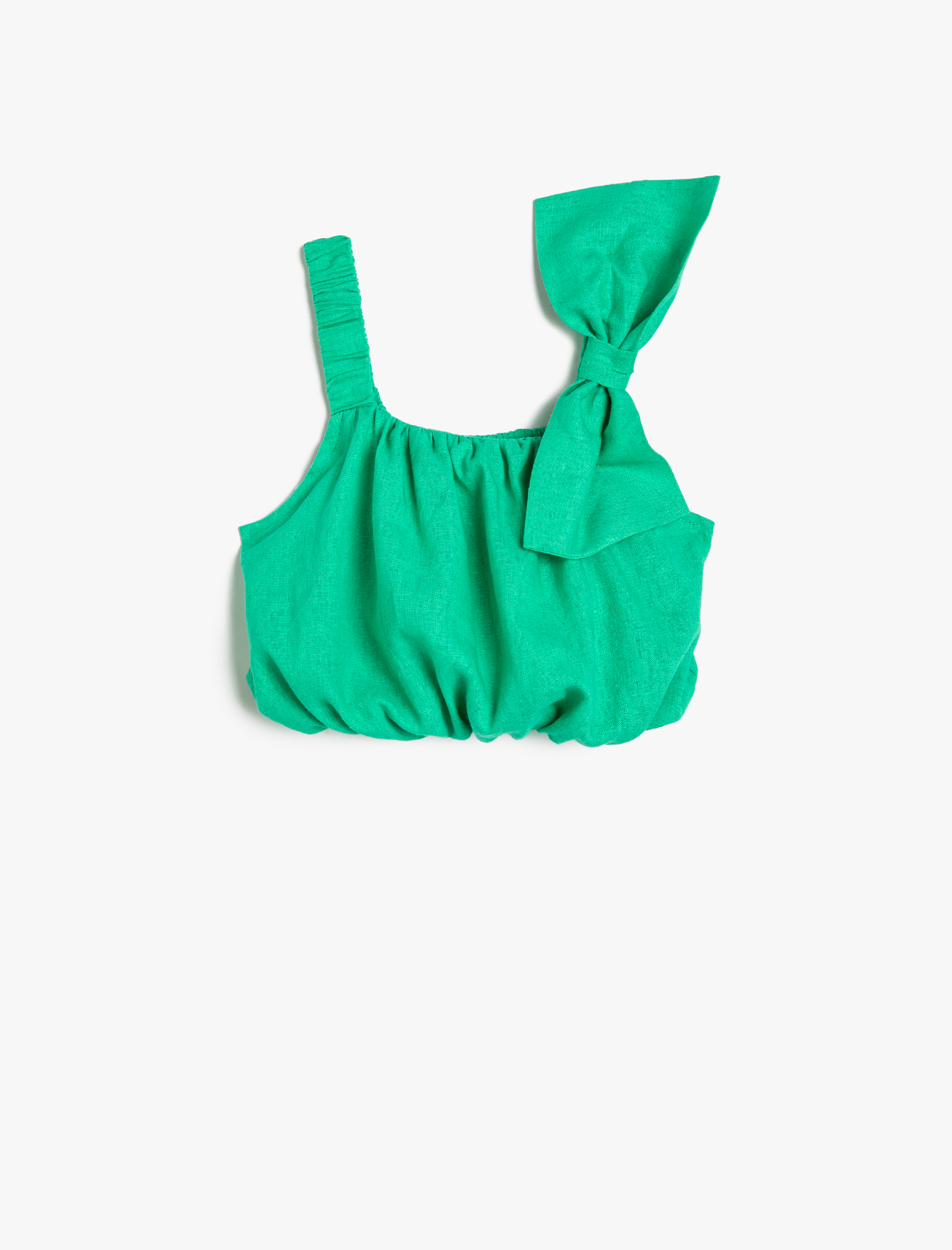  Kız Bebek Askılı Crop Atlet Keten Karışımlı Fiyonk Detaylı