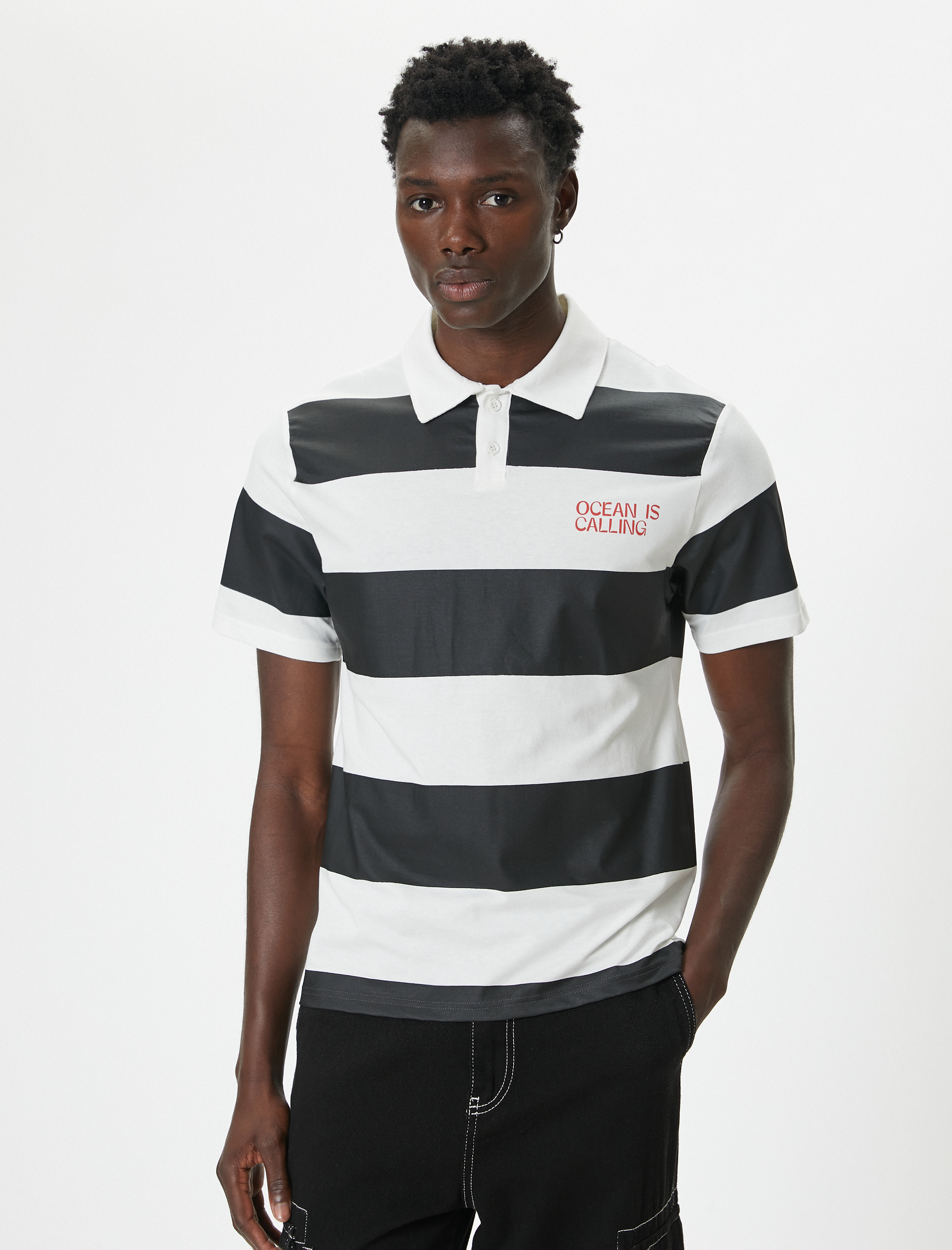   Polo Yaka Tişört Slogan Baskılı Kısa Kollu