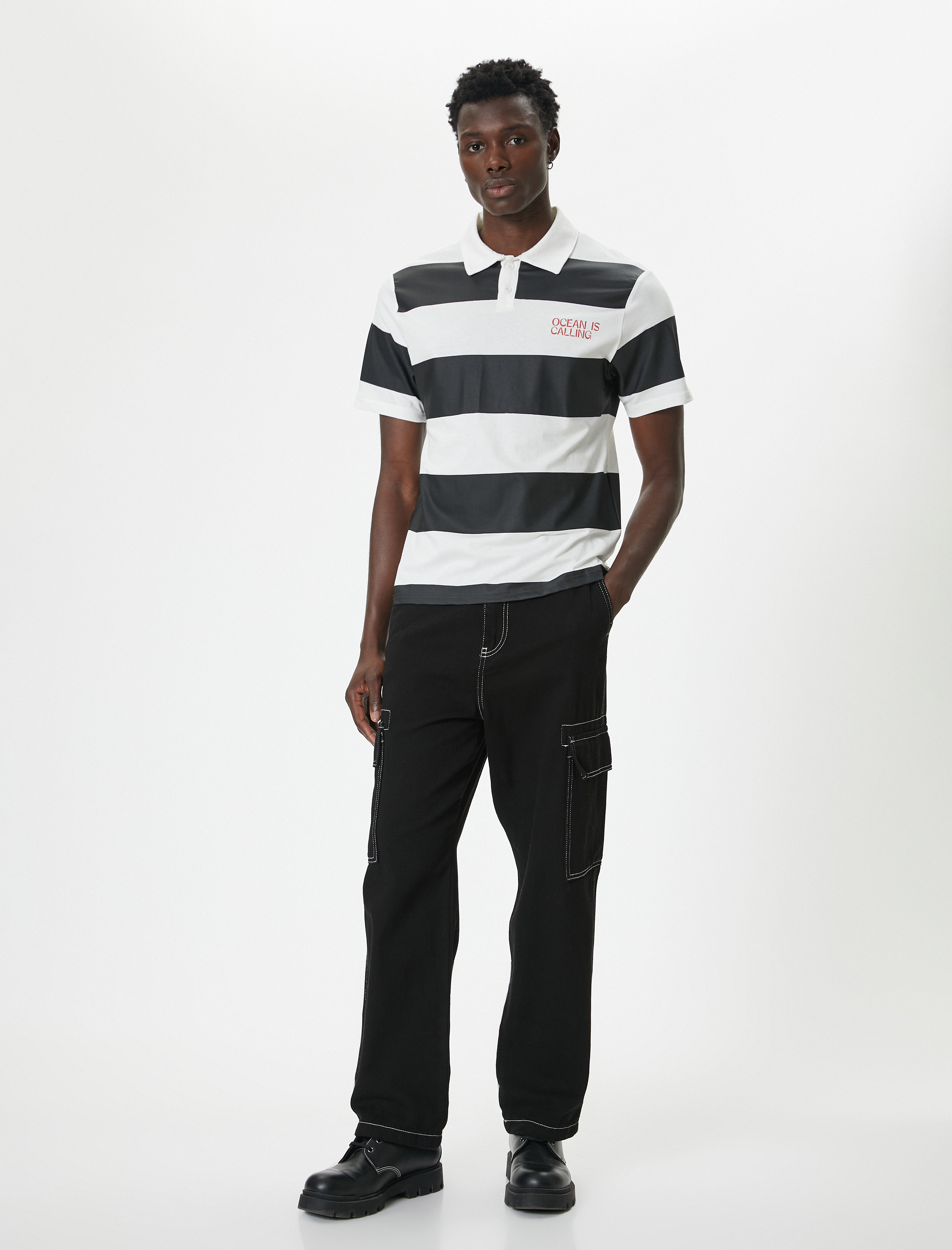   Polo Yaka Tişört Slogan Baskılı Kısa Kollu