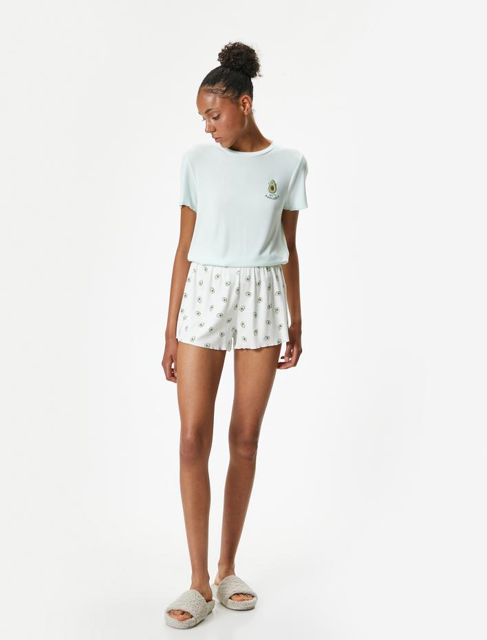  Şortlu Pijama Takımı Kısa Kollu Tişört ve Şort Viskon Kumaş