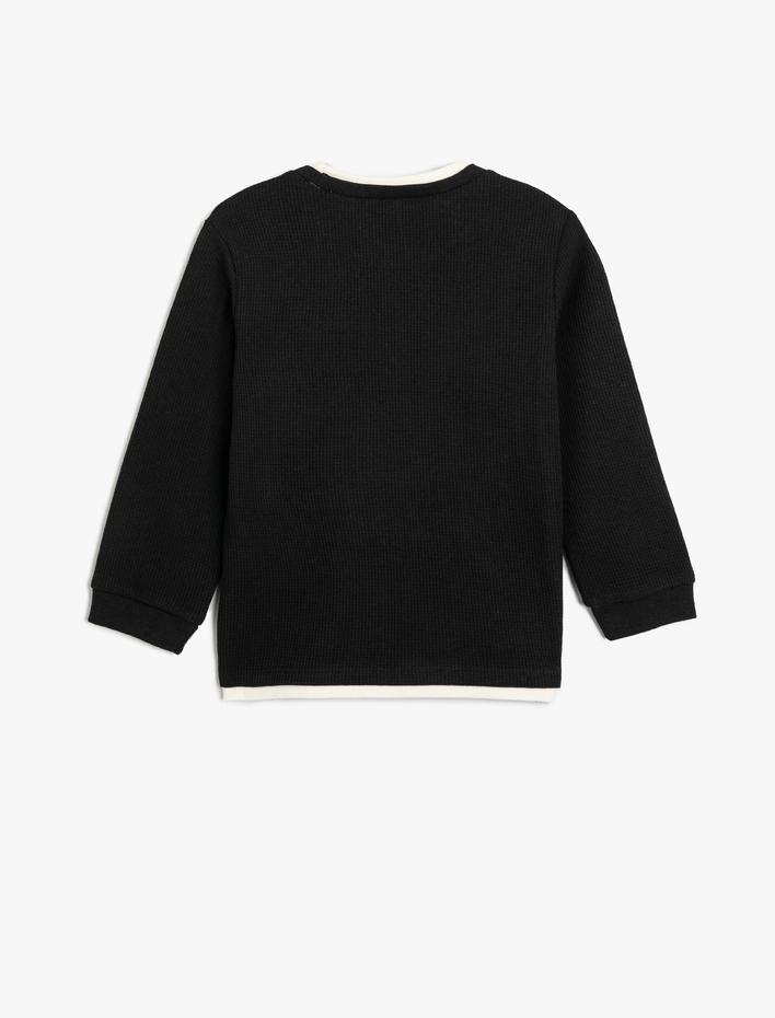 Erkek Çocuk Basic Sweatshirt Bisiklet Yaka Uzun Kollu Dokulu