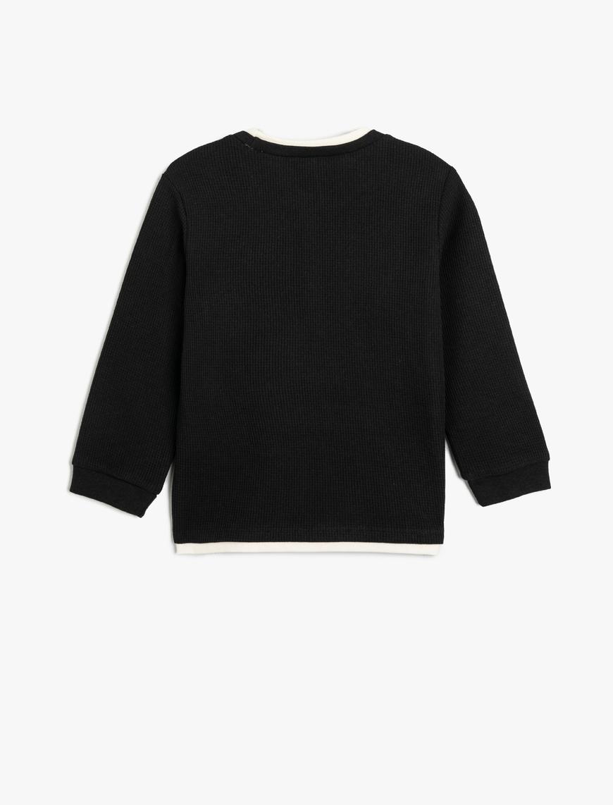  Erkek Çocuk Basic Sweatshirt Bisiklet Yaka Uzun Kollu Dokulu